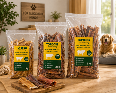 TOPDOG Rinderkopfhaut 20–30 cm – Naturkauartikel für Hunde (100 % Rind, ohne Zusatzstoffe)