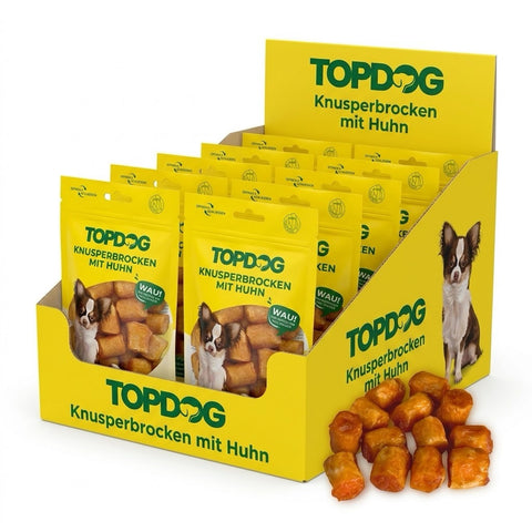 TOPDOG Knusperbrocken mit Huhn – Trainingssnack für Hunde (70 g, 90 % Hühnerfilet)