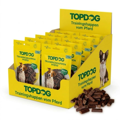 TOPDOG Trainingshappen Pferd – Trainingssnack für Hunde (70 g, 91 % Pferdefleisch)