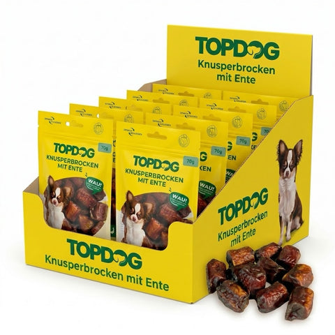 TOPDOG Knusperbrocken mit Ente – Trainingssnack für Hunde (70 g, 90 % Entenfilet)