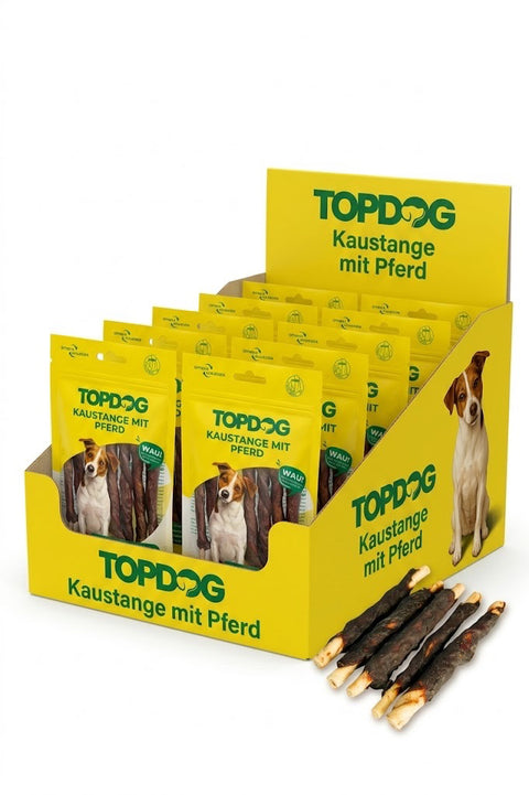 TOPDOG Kaustange mit Pferd – Kausnack für Hunde (70 g, Pferdefleisch mit Rinderhaut)
