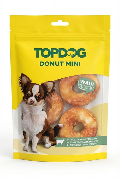 TOPDOG Chicken Donut Mini Dental Care – Kausnack für kleine Hunde (Rinderhaut mit Hühnerbrustfilet, zuckerfrei)