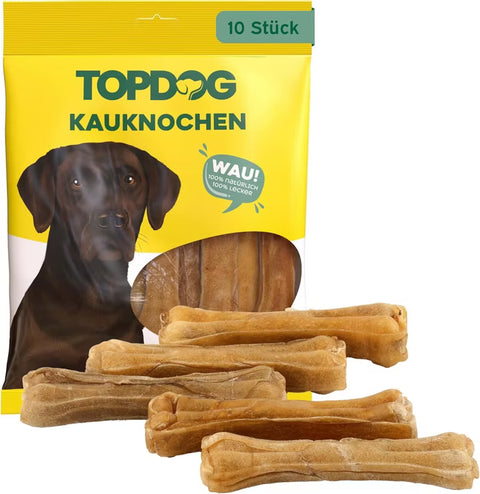 TOPDOG Kauknochen 12 cm – Naturkauartikel aus gepresster Rinderkopfhaut (ohne Zusatzstoffe)