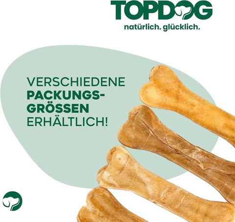 TOPDOG Kauknochen 12 cm – Naturkauartikel aus gepresster Rinderkopfhaut (ohne Zusatzstoffe)