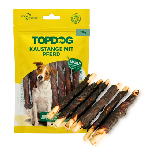 TOPDOG Kaustange mit Pferd – Kausnack für Hunde (70 g, Pferdefleisch mit Rinderhaut)