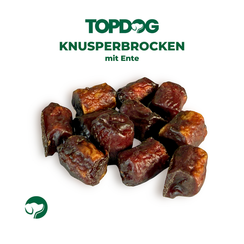 TOPDOG Knusperbrocken mit Ente – Trainingssnack für Hunde (70 g, 90 % Entenfilet)