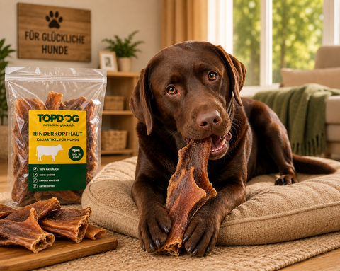 TOPDOG Rinderkopfhaut 20–30 cm – Naturkauartikel für Hunde (100 % Rind, ohne Zusatzstoffe)