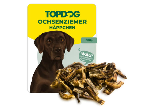TOPDOG Ochsenziemer Häppchen – Naturkauartikel für Hunde (mundgerechte Stücke, ohne Zusatzstoffe)