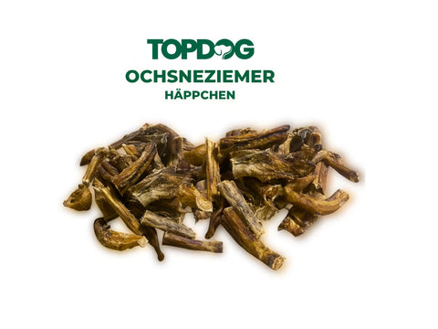 TOPDOG Ochsenziemer Häppchen – Naturkauartikel für Hunde (mundgerechte Stücke, ohne Zusatzstoffe)