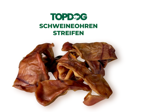 TOPDOG Schweineohren Streifen – Naturkauartikel aus eigener Herstellung (1 kg, ohne Zusatzstoffe)