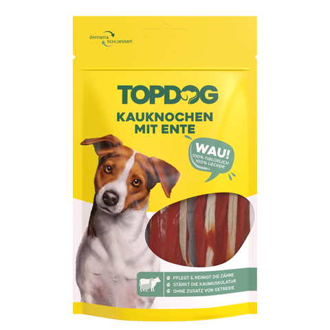 TOPDOG Kauknochen mit Ente – Kausnack für Hunde (2 Stück, zuckerfrei, getreidefrei)