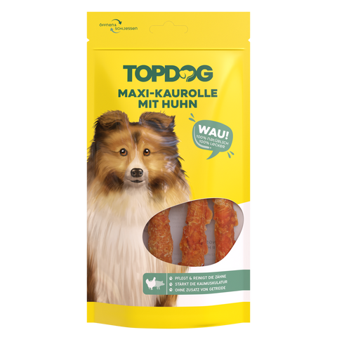 TOPDOG Maxi Kaurolle Hühnerbrust – Kausnack für Hunde (3 Stück, getreidefrei, zuckerfrei)