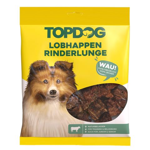 TOPDOG Lobhappen Rinderlunge – Trainingssnack für Hunde (70 g, 100 % Rinderlunge)