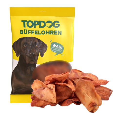 TOPDOG Knabberohren vom Büffel – Naturkauartikel für Hunde (fettarm, ohne Zusatzstoffe)