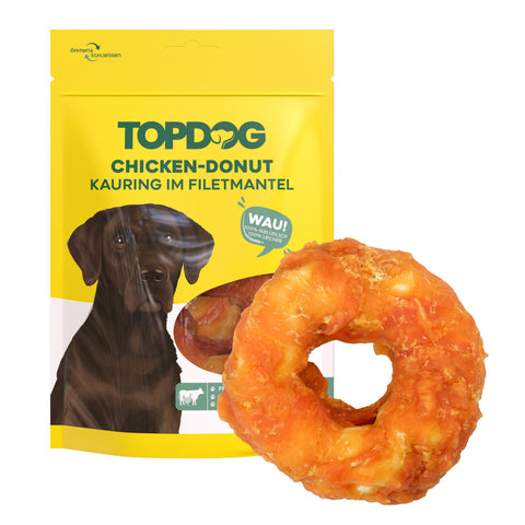 TOPDOG Chicken-Donut Dental Care – Kausnack für Hunde (Rinderhaut mit Hühnerbrustfilet, zuckerfrei)