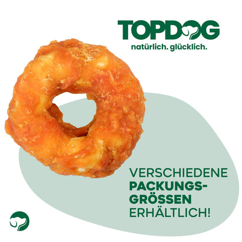 TOPDOG Chicken-Donut Dental Care – Kausnack für Hunde (Rinderhaut mit Hühnerbrustfilet, zuckerfrei)