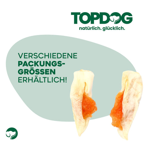 TOPDOG Kaninchenohren mit Hühnerfilet – Kausnack für Hunde (70 g, ohne Zusatzstoffe)