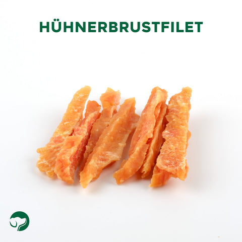 TOPDOG Hühnerbrustfilet in Streifen – Trainingssnack für Hunde (80 g, 96,8 % Huhn)