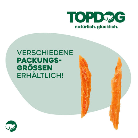 TOPDOG Hühnerbrustfilet in Streifen – Trainingssnack für Hunde (80 g, 96,8 % Huhn)
