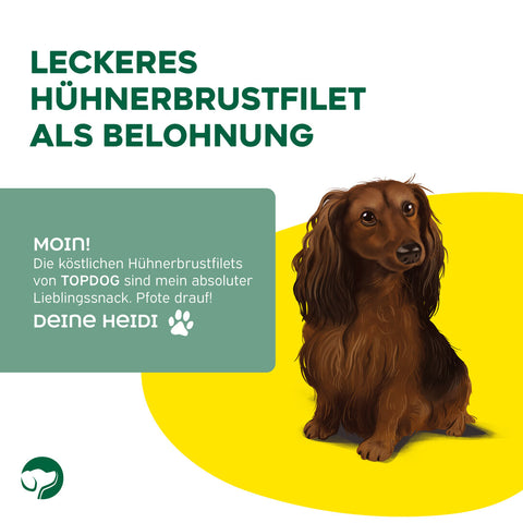 TOPDOG Hühnerbrustfilet in Streifen – Trainingssnack für Hunde (80 g, 96,8 % Huhn)