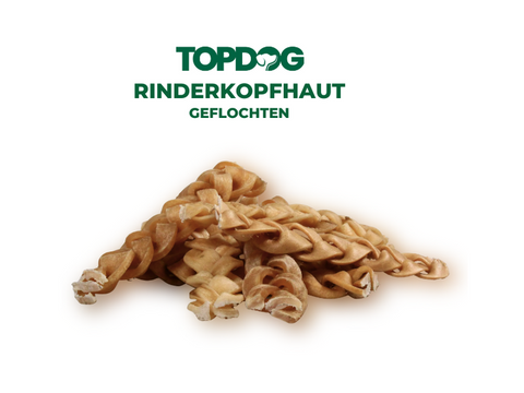 TOPDOG Geflochtene Rinderkopfhaut – Naturkauartikel für Hunde (extra hart, ohne Zusatzstoffe)