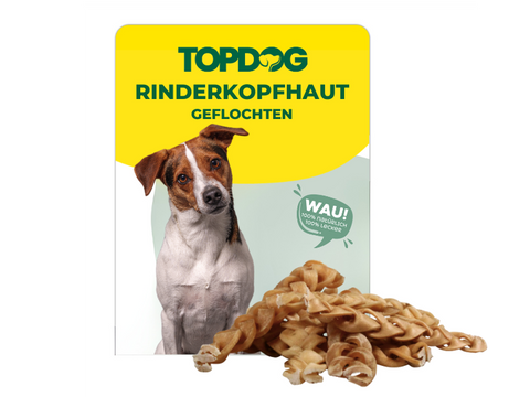 TOPDOG Geflochtene Rinderkopfhaut – Naturkauartikel für Hunde (extra hart, ohne Zusatzstoffe)