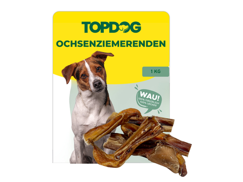 TOPDOG Ochsenziemerstückchen – Naturkauartikel für Hunde (4 × 250 g, Abverkauf)