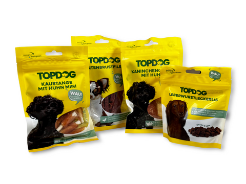 TOPDOG Probierpaket für kleine Hunde – 4 Beutel Naturkauartikel und Trainingssnacks