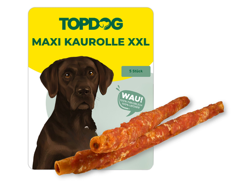TOPDOG Maxi Kaurolle XXL mit Huhn – Kausnack für große Hunde (5 Stück, ca. 32 cm)