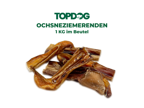 TOPDOG Ochsenziemerstückchen – Naturkauartikel für Hunde (4 × 250 g, Abverkauf)
