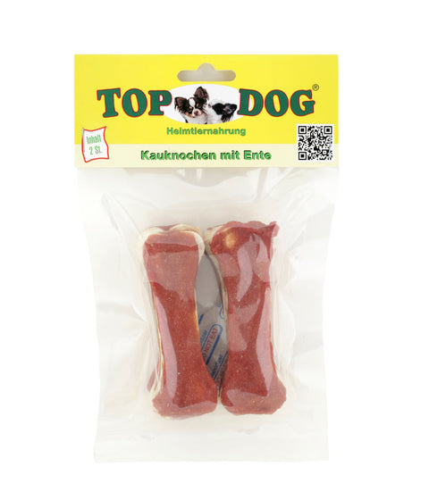 TOPDOG Kauknochen mit Ente – Kausnack für Hunde (2 Stück, zuckerfrei, getreidefrei)